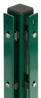 Vierkant - Eckpfosten 6x4 cm, verzinkt und grün beschichtet, für Stabmattenzäune. mit Zaunhaltern in 40cm Abstand und Blendleiste