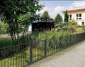 Beispielbild Zaunfelder und Einzeltür Stahlzaun Andorra in anthrazit RAL 7016, zur Garteneinzäunung in gradliniger Optik